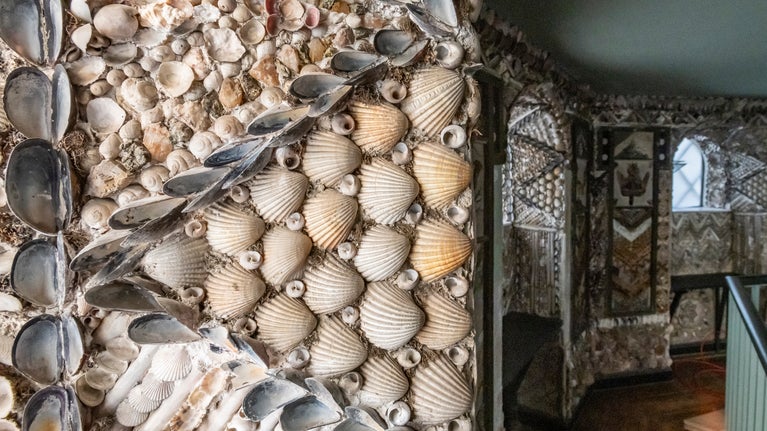 Detail of the Shell Gallery at A la Ronde, Devon